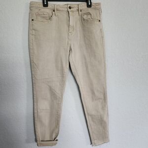 Mossimo Womens Jeans High Rise Skinny 14 Tan Denim Power‎ Stretch Raw Hem